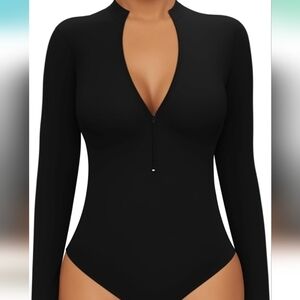 MANGOPOP Long Sleeve Zip Up Bodysuit for Women Ribbed NWT Size S
